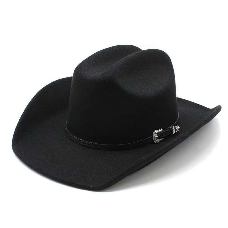 Wholesale high quality fashion western cowboy hats unisex woolen hat belt buckle cowgirl hat