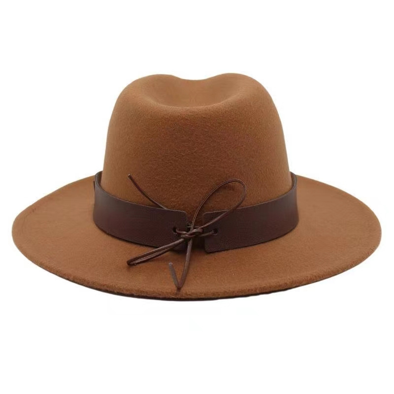 New western belt buckle felt fedora hat unisex national wide brim jazz hat high quality wholesale