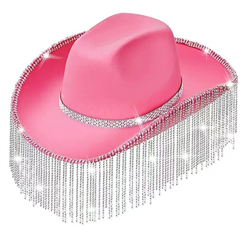 Rhinestone Cowgirl Hat Diamond Fringe Western Cowboy Hat for Men Women Cosplay festive Party Costume