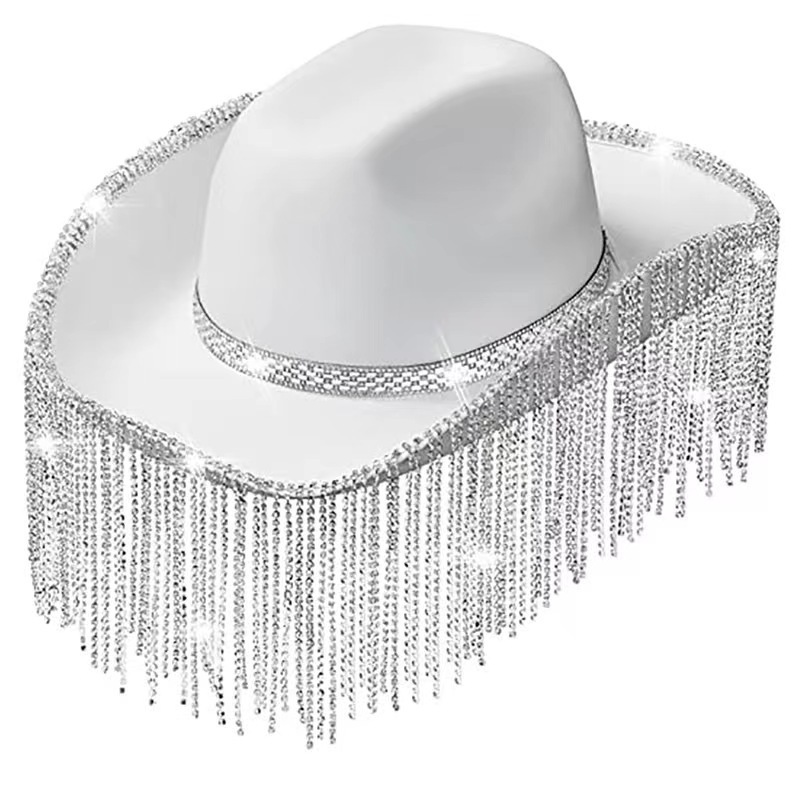 Rhinestone Cowgirl Hat Diamond Fringe Western Cowboy Hat for Men Women Cosplay festive Party Costume