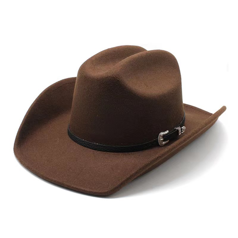 Wholesale high quality fashion western cowboy hats unisex woolen hat belt buckle cowgirl hat