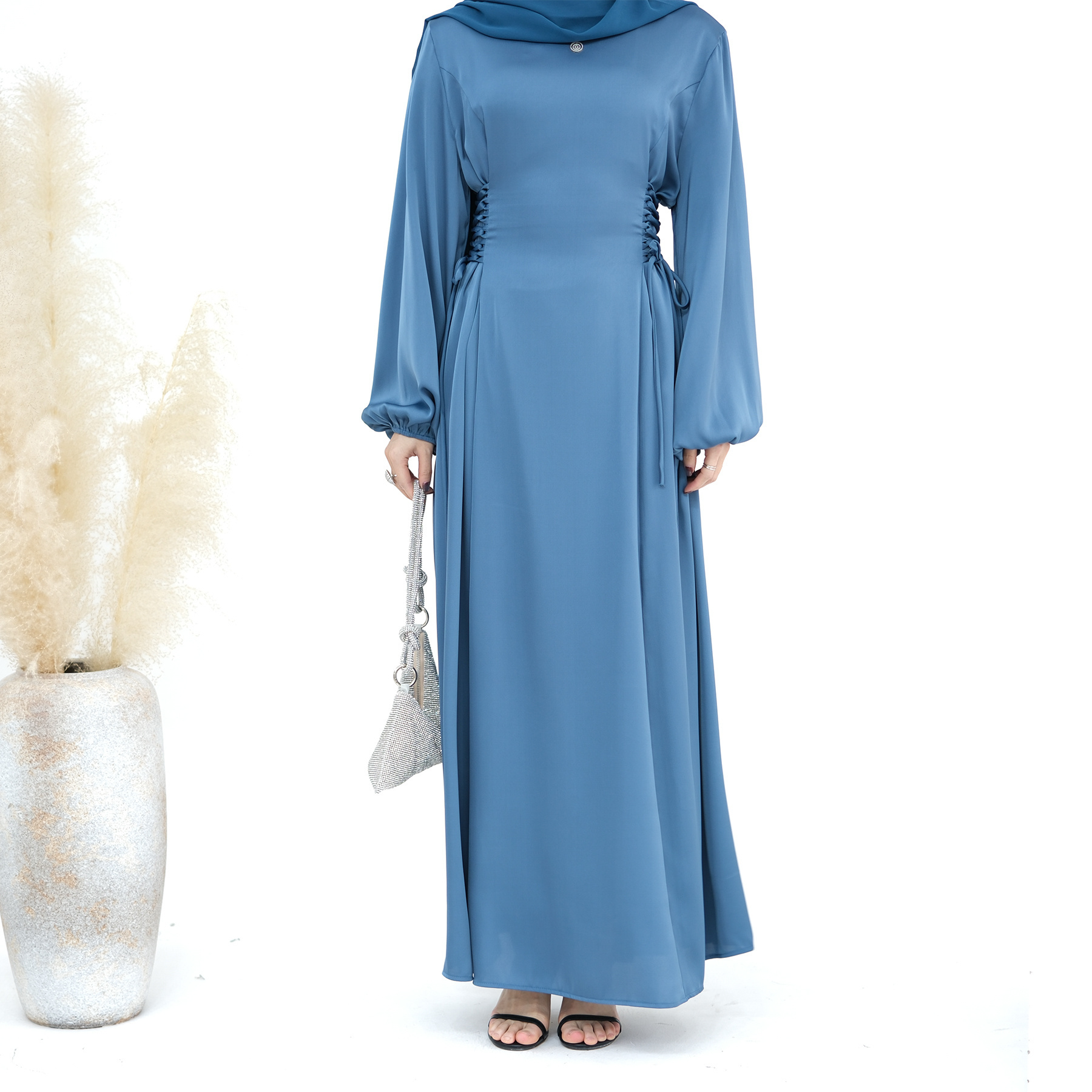 2024 Islam jilbab luxury prayer newest long sleeve elegant satin tunic dress islamic kaftan muslims dresses for women abaya