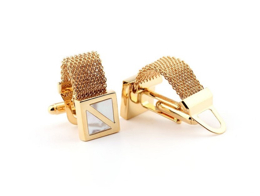 Gold men's cufflinks with chain personalised cufflinks men shell mesh wrap shirt cufflinks