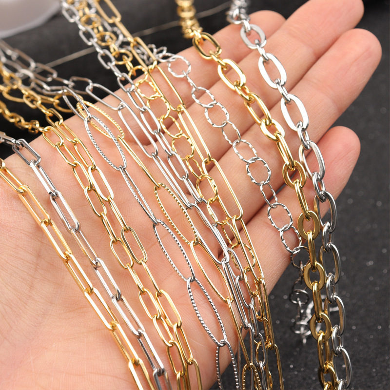 Wholesale Stainless Steel Chains Necklace Waterproof Gold Plated Chain Roll O cross chain for jewelry making