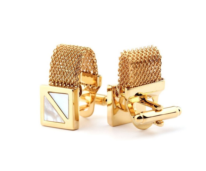 Gold men's cufflinks with chain personalised cufflinks men shell mesh wrap shirt cufflinks