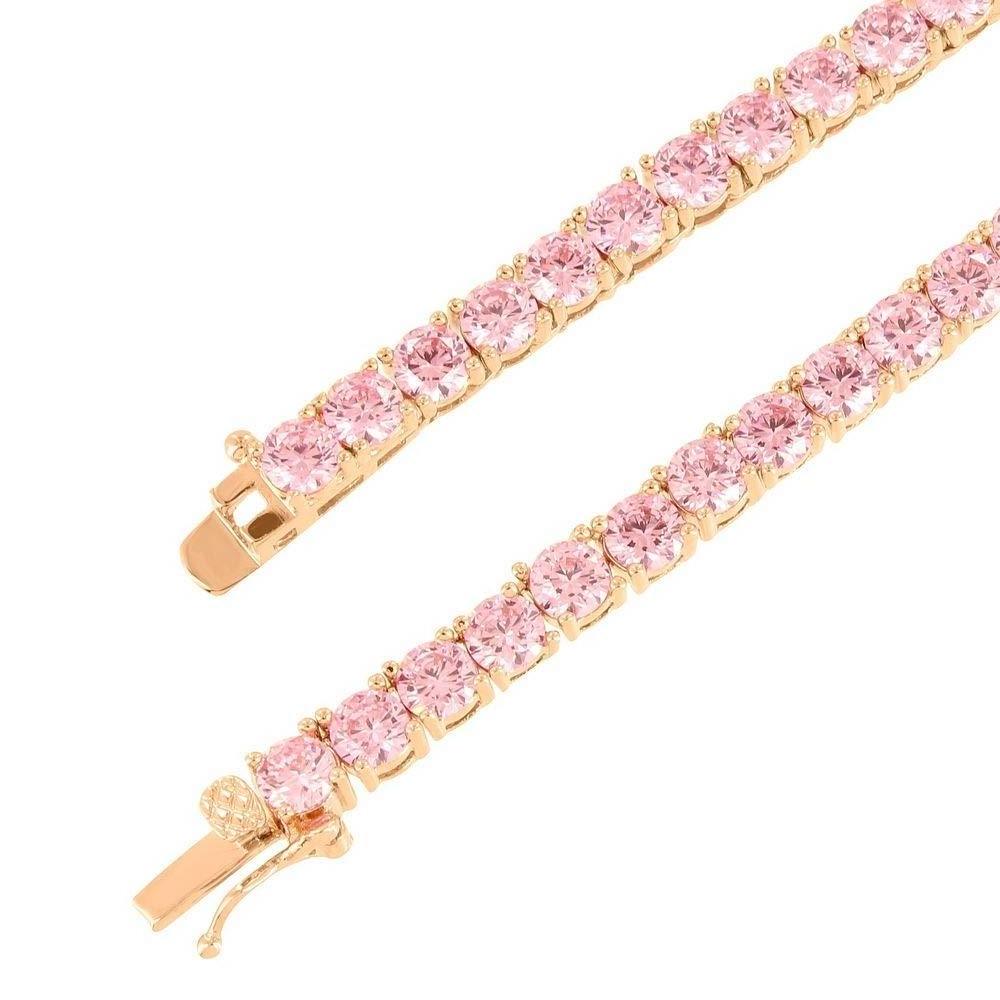 Multi Color 1 Row Pink Tennis Necklace 925 Choker Chain Lab Created Diamonds 4MM Solitaires cz necklace women