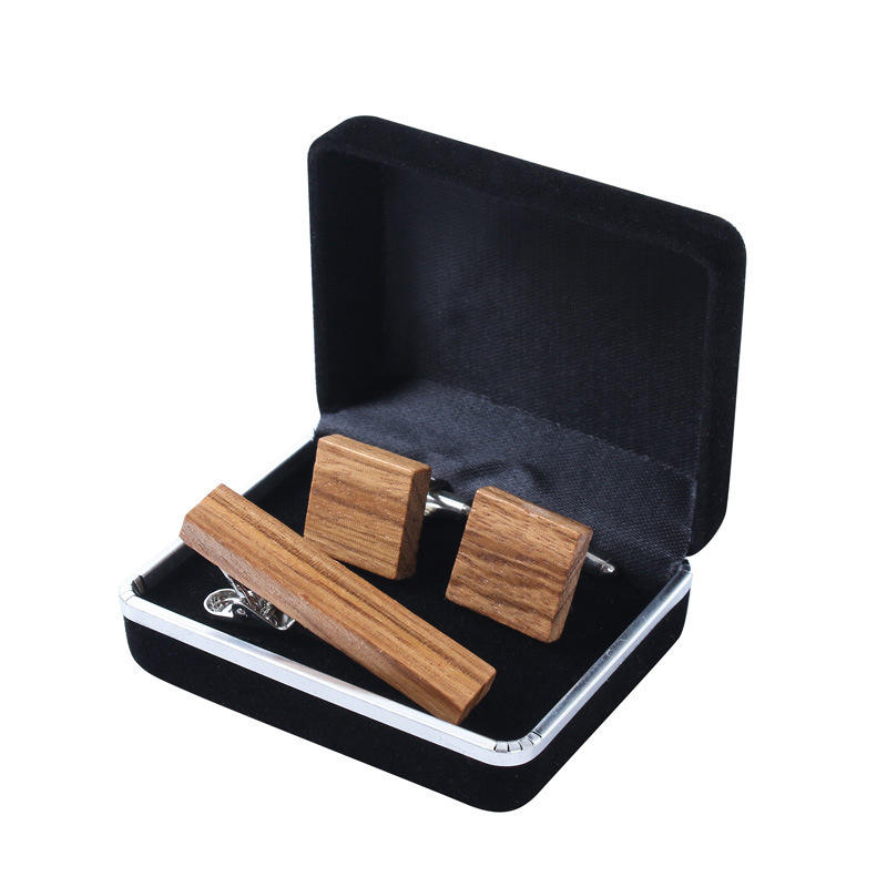 Factory Custom Mens Bamboo Wooden Cufflink and Tie clip set with customized logo