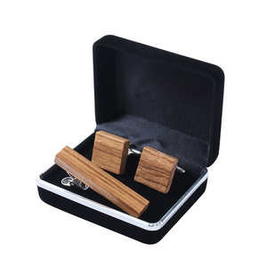 Factory Custom Mens Bamboo Wooden Cufflink and Tie clip set with customized logo