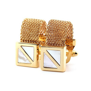 Gold men's cufflinks with chain personalised cufflinks men shell mesh wrap shirt cufflinks