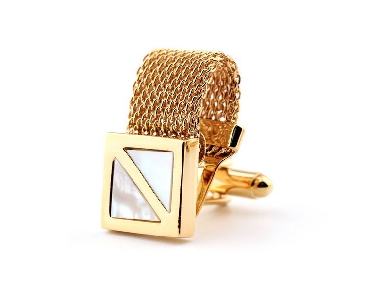 Gold men's cufflinks with chain personalised cufflinks men shell mesh wrap shirt cufflinks