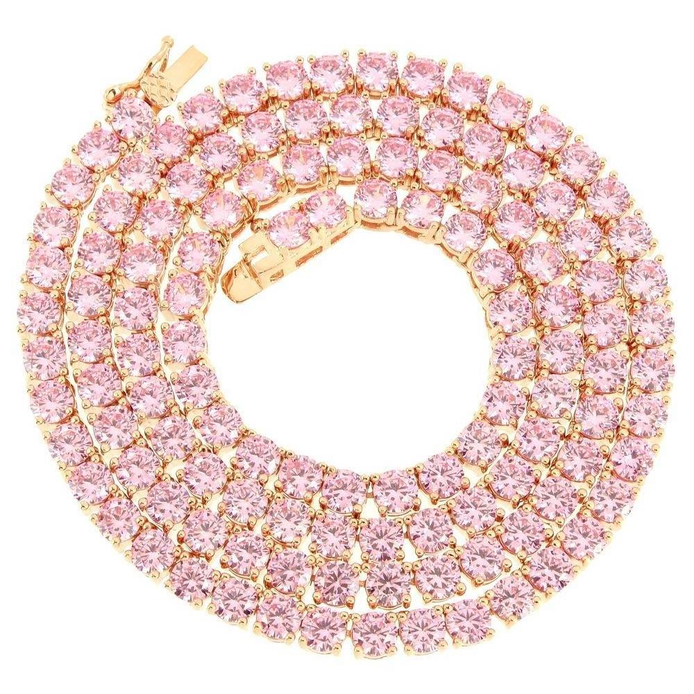 Multi Color 1 Row Pink Tennis Necklace 925 Choker Chain Lab Created Diamonds 4MM Solitaires cz necklace women