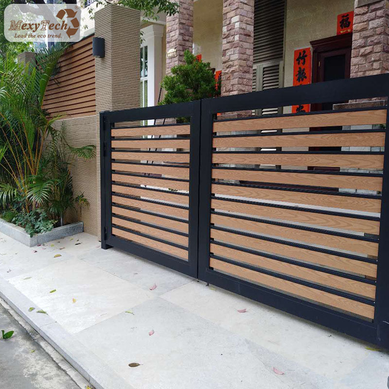 Coffee /dark gray wpc fence panel gate for garden with aluminum post