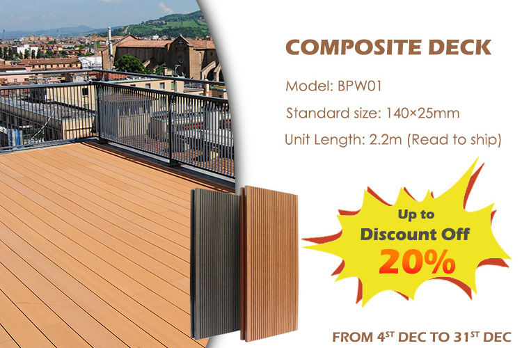 Marine cheap prices Recyclable eco wpc decking wholesale Hollow wood texture composite floor board  decking discontinued