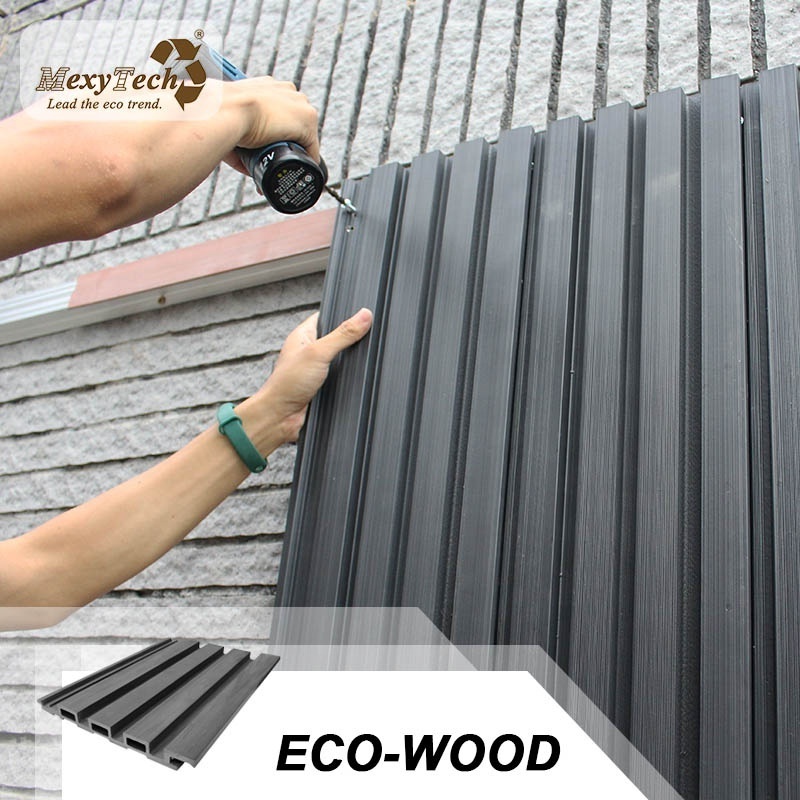 Waterproof wood texture fluted wpc fluted slat cladding   pvc film wood plastic wpc ceiling wall panel