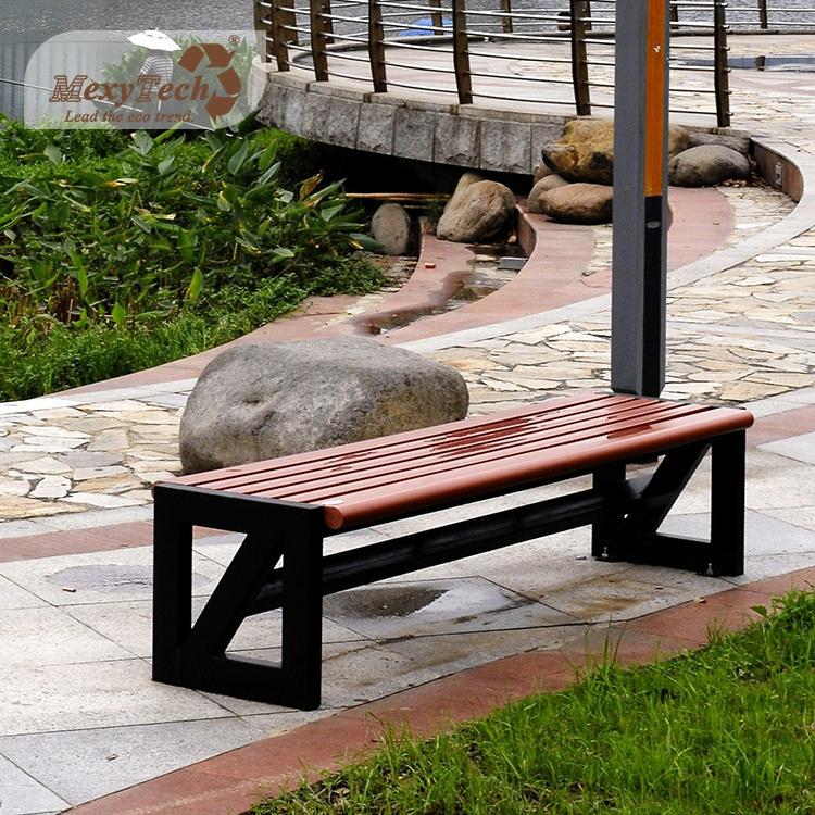 Wholesale sturdy decorative 2 seater outdoor bench aluminum leg armless wpc garden bench