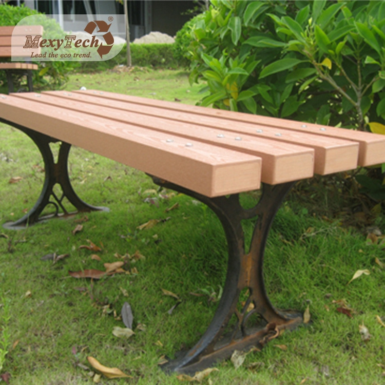 Wholesale sturdy decorative 2 seater outdoor bench aluminum leg armless wpc garden bench