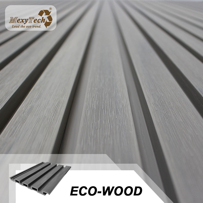 Waterproof wood texture fluted wpc fluted slat cladding   pvc film wood plastic wpc ceiling wall panel