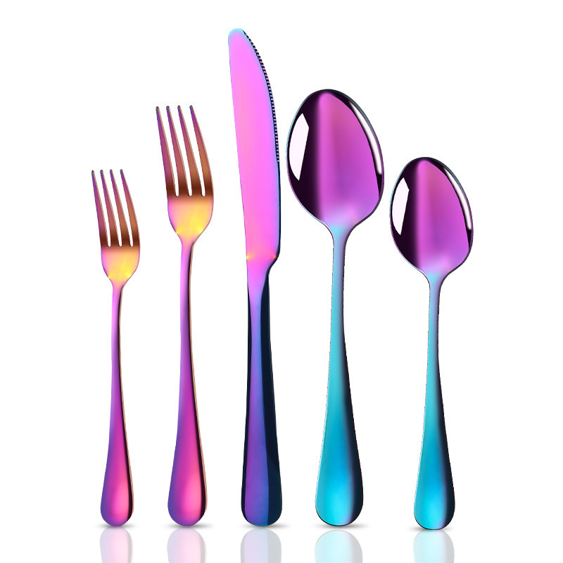 Fast delivery restaurant hotel stainless steel cutlery set knife fork spoon flatware sets black gold flatware bulk custom logo