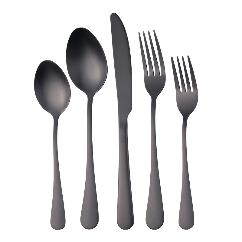 Fast delivery restaurant hotel stainless steel cutlery set knife fork spoon flatware sets black gold flatware bulk custom logo