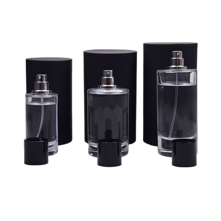 Luxury 50ml Black Glass Perfume Bottle with 15mm Neck round Shape Pump and Spray Sealing 50ml Luxury Cosmetic Perfume Boxes