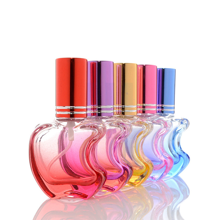 Small MOQ Wholesale unique colorful Red Blue Gold Pink Clear 10ml Sample Atomizer Perfume Spray Glass Bottles