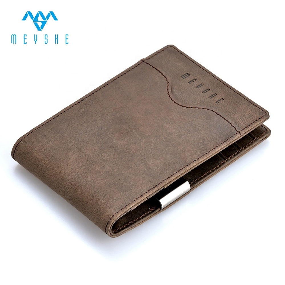 Crazy horse leather hot sale oem rfid money clip wallet for men