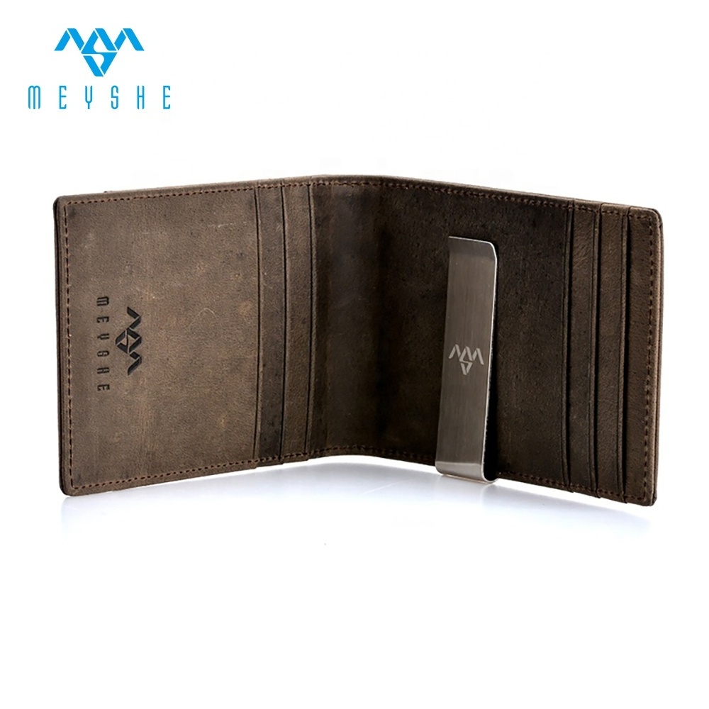 Crazy horse leather hot sale oem rfid money clip wallet for men