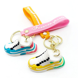 Trendy sneakers 3D PVC kawaii cute cartoon character shoes keyring key chains custom logo  3d mini basketball shoe keychain