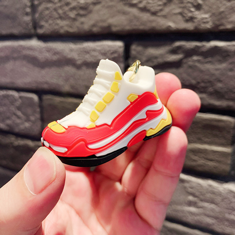 Trendy sneakers 3D PVC kawaii cute cartoon character shoes keyring key chains custom logo  3d mini basketball shoe keychain