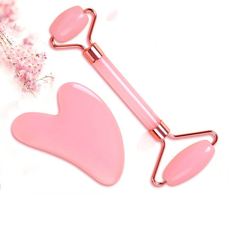 Spot Goods Handheld Mute Style Natural Woman Jade Roller Massage Face Rollers Facial Roller Gua Sha Jade Kit