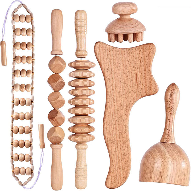 wholesale Wood Therapy Massage Tool Muscle Release Roller Kits Wood Massage Guasha Set