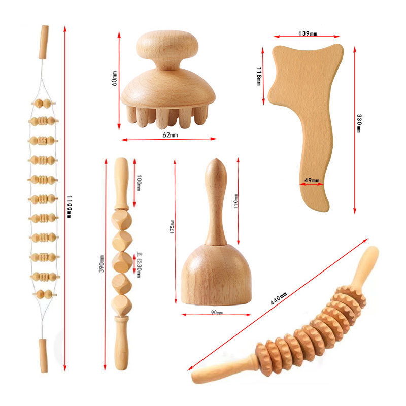 wholesale Wood Therapy Massage Tool Muscle Release Roller Kits Wood Massage Guasha Set