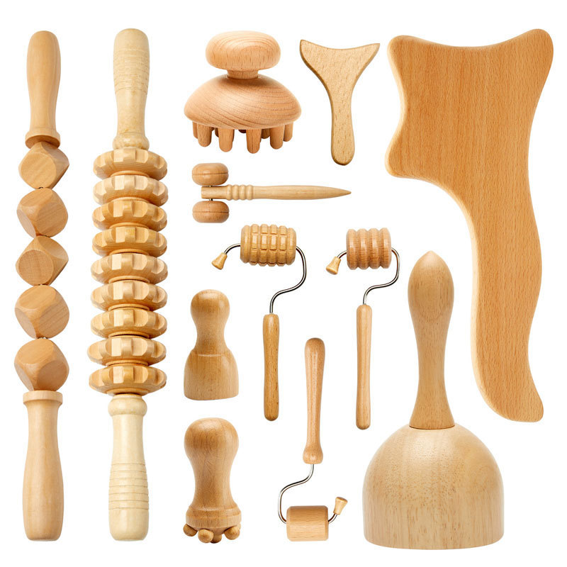 High Quality Wood Therapy Massage Tools Set Wooden Gua Sha Roller Stick Lymphatic Drainage Tool