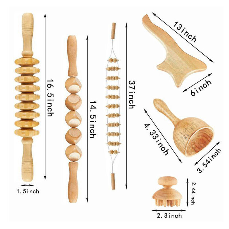 wholesale Wood Therapy Massage Tool Muscle Release Roller Kits Wood Massage Guasha Set