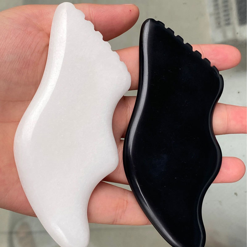 High Quality Relieve Fatigue Bian Stone Body Facial Guasha Board Natural White Stone Jade Gua Sha Tool