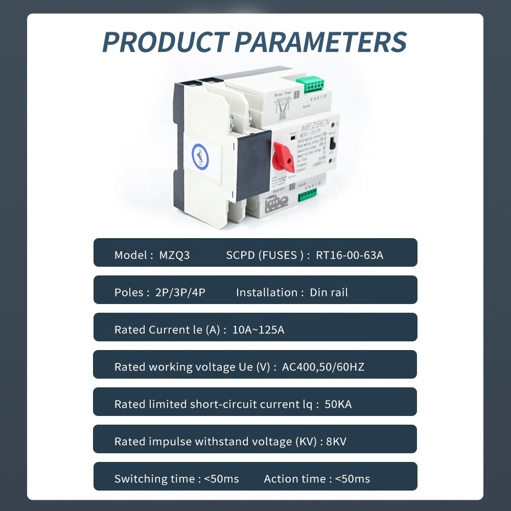 Fair Price Din Rail ATS Dual Power 2 Pole 125A Automatic Generator Transfer Switch Change Over Switch