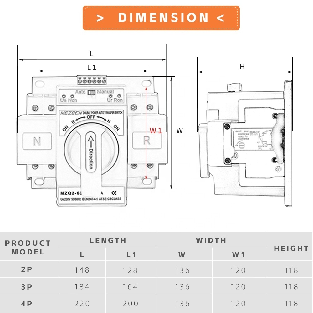 Mezeen AC DC  ats 63a 4p automatic transfer switch ats for solar inverter pv system and generator