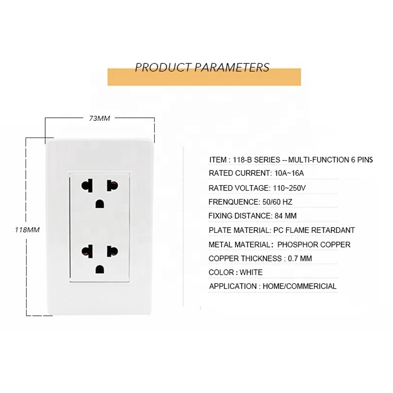 Mezeen US wall socket 110v 16A brass electrical wall socket cover plate wall socket 118 type  for Dominica Venezuela