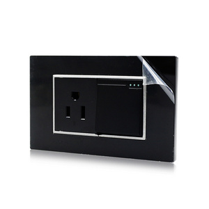 Residential luxury glass square cover  wall switch and socket one gang with three holes for south american