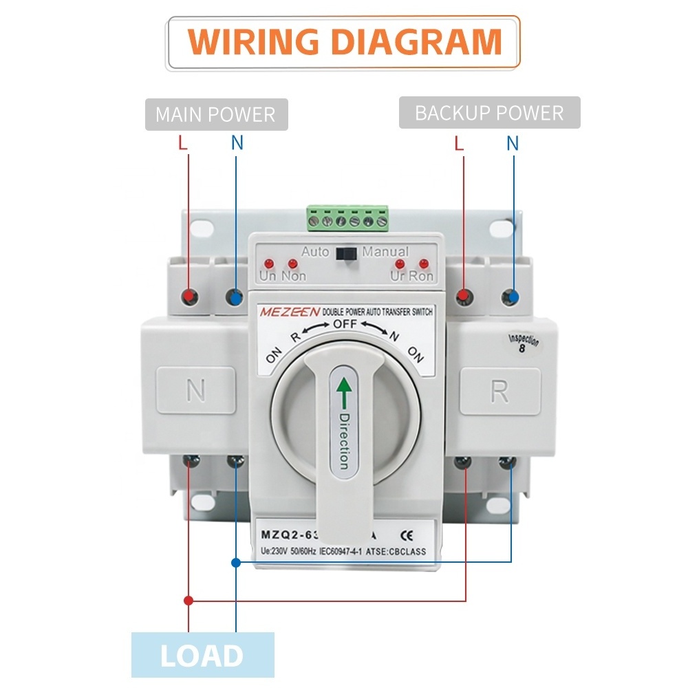 Hot Selling Double Power Source 6 10 16 20 25 32 40 50 63 Amps 2 Pole Automatic Generator Transfer Switch ATS Switch