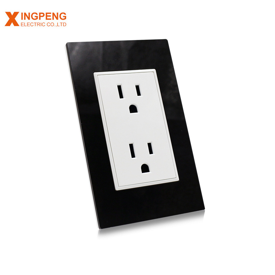 Black color led wall outlet cover plate & copper parts 6 pin electric american wall outlet