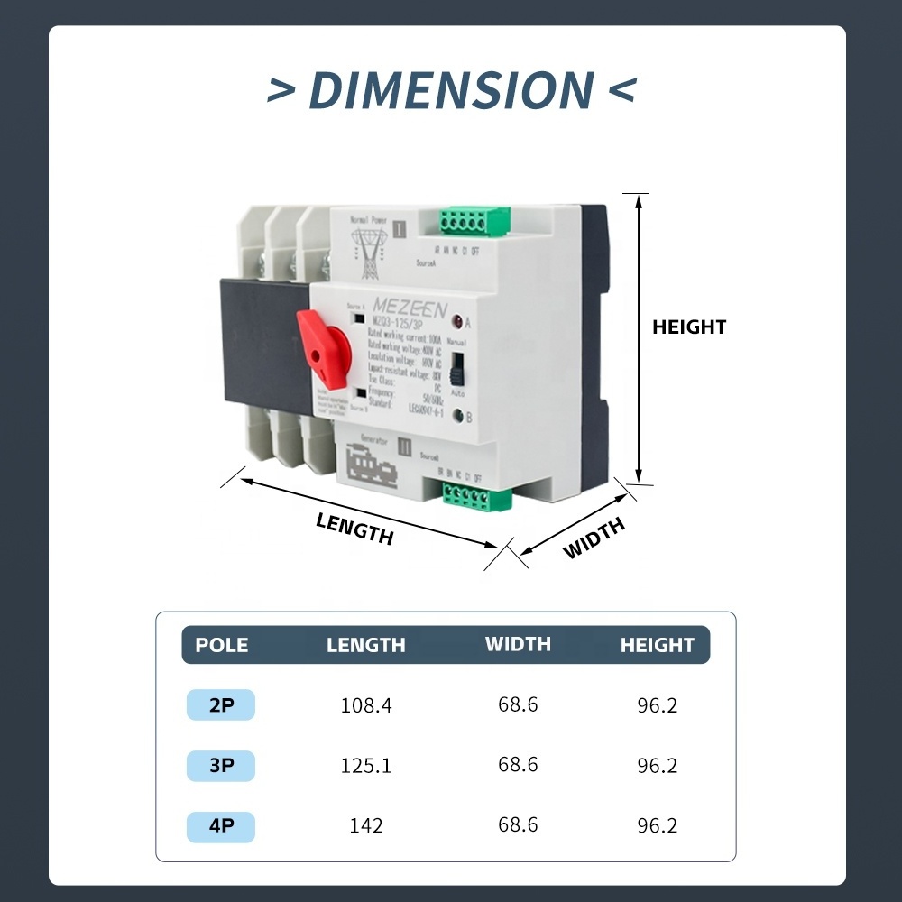 ATS MTS Manual Auto Transfer Switch Double Throw Double Pole PV System Power Generator Transfer Switch