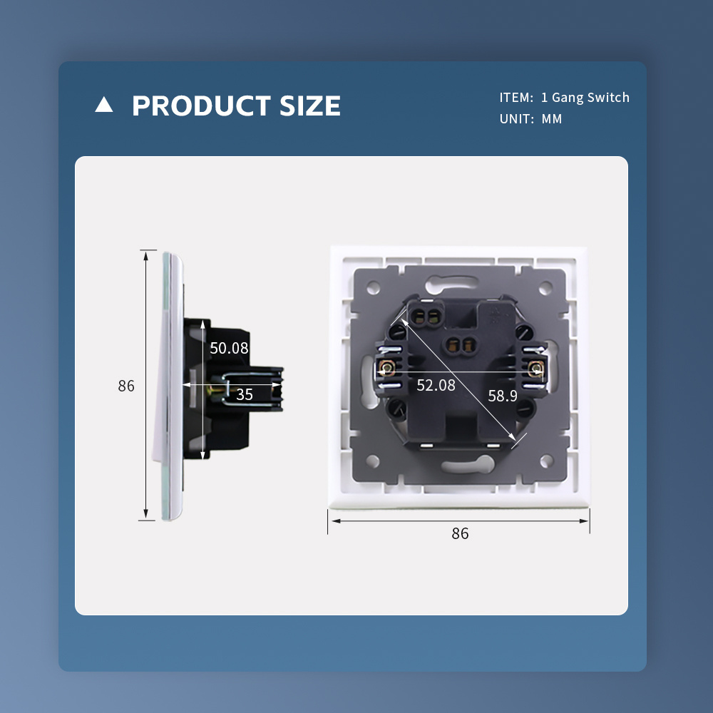 EU standard 86 Series 1 Gang  glass plate switch wall power light remote power light switch