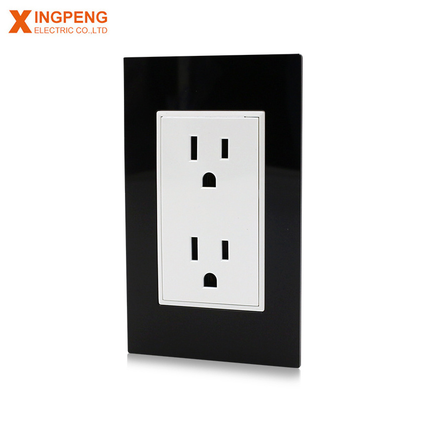 Black color led wall outlet cover plate & copper parts 6 pin electric american wall outlet