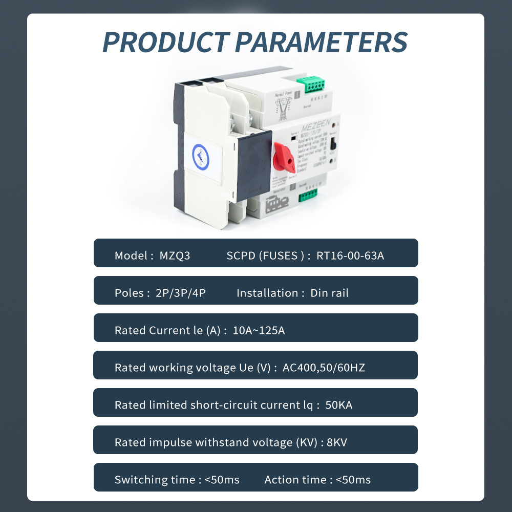 2P 125A Manul Transfer Switch Automatic Changeover Switch Solar Battery Generac Transfer Switch