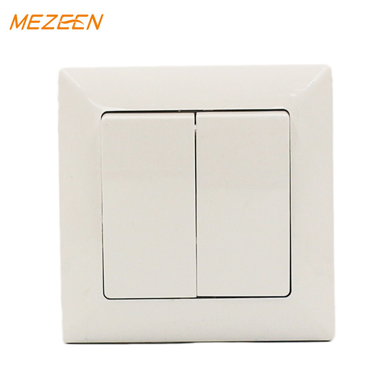 Euro Standard Light Switch 2 Gang 1 Way Wall Switch With Ceramic Base Electrical Switch