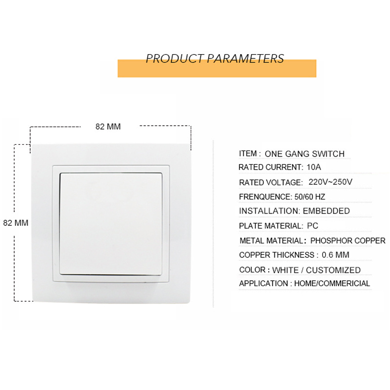 Fireproof PC Panel 1 Gang 1 Way 2 Way Electrical Power Light Switch Euro Standard Wall On Off Switch