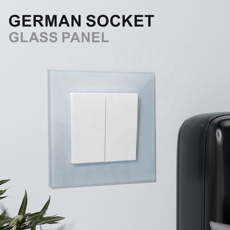 Modern Wall Glass Switch Cover Plate EU 2 Gang Wall Switches With Tempered Glass 250V 10A