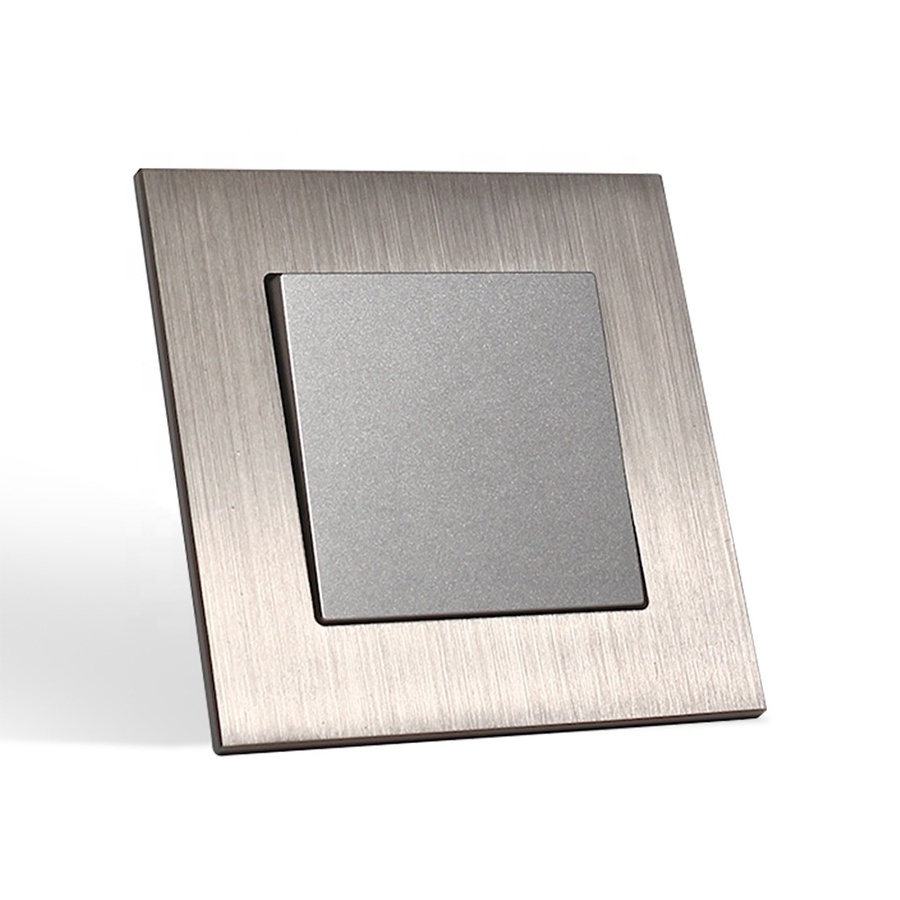 EU Type  High-end Brushed Aluminum Cover 86*86mm  Electrical 1 Gang 1 Way 2 Way 3 Way Electrical Wall Light Switch