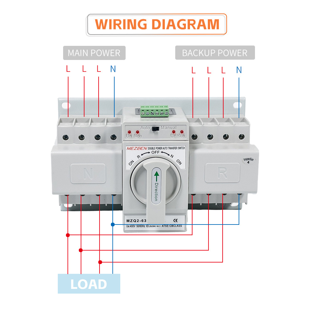 MZQ2 New Model 4 Pole 63A Automatic Transfer Switch 2 3 4 P 100 200 Amp Manual Auto Transfer ATS Switch